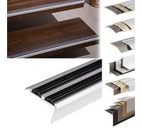 KARAT Perfil de borde de escalón, aluminio, antideslizante, con material de montaje, perfiles angulares (Powergrip doble goma, negro, 1340 x 42 x 20 mm, preperforado)