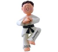 Karate Boy Personalized Christmas Ornament -Brown Hair - Handpainted Resin - 4.5"""" Tall - Customization by Calliope Designs