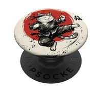 Karate Gato Japonés Artes Marciales Sumi-e Japón Vintage Mamá PopSockets PopGrip Adhesivo
