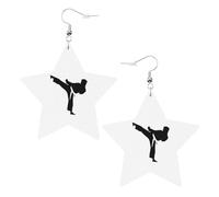 Karate-Highkick-Icon - Juego de aretes de cuero con estampado de iconos, 1 par de aretes bohemios ligeros para fiesta de cumpleaños, regalos para mujer, One Size, Poliéster