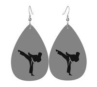 Karate-Highkick-Icon - Pendientes navideños para mujer, aretes festivos de estrella, joyería colgante elegante para celebraciones, One Size, Cuero