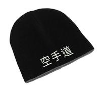 Karate Shotokan Kyokushin Goju Ryu Unisex Bordado Doble Capa Beanie Gorro de Invierno Arte, Negro, Talla única