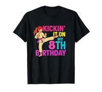 Karate Taekwondo Girl 8th Birthday Kickin' Martial Arts Camiseta