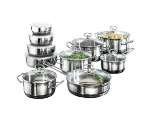 Karcher Set de Ollas de Acero Inoxidable 20 Piezas con Tapas | Batería de Cocina Completa para Inducción, Gas y Eléctrico | Cazuelas, Sartenes y Ensaladeras para Hogar y Familia