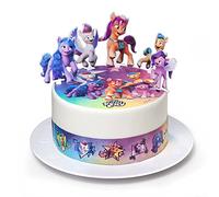 Kardasis Decoración de Pastel de My Little Pony | Papel comestible para decorar | Divertidas decoraciones para cumpleaños con temática de la My Little Pony | 20cm + 3 cintas 28x5cm + 4 figuras