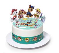 Kardasis Decoración de Pastel de Paw Patrol | Papel comestible para decorar | Divertidas decoraciones para cumpleaños con temática de la Paw Patrol | 20cm + 3 cintas 28x5cm + 4 figuras