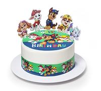Kardasis Decoración de Pastel de Paw Patrol | Papel comestible para decorar | Divertidas decoraciones para cumpleaños con temática de la Paw Patrol | 20cm + 3 cintas 28x5cm + 4 figuras