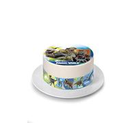 Kardasis Jurassic World Cake Topper con papel de azúcar | Topper comestible para tartas | Disco Azyme Decoración de pastel para cumpleaños tema Jurassic World | 20 cm