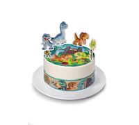 Kardasis Mundo Jurásico Exploradores Decoración de Tarta con Figuras de Papel | Papel comestible para decorar | Decoración temática divertida para cumpleaños | 20cm + 3 cintas 28x5cm + 4 figuritas