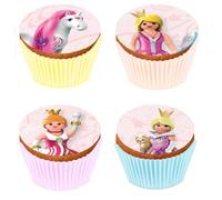 Kardasis Playmobil Princess Cupcake Toppers | Decoración Muffins Comestible | Topper para Cupcakes Cumpleaños Princesa | Papel Azúcar 5,3 cm + 12 piezas