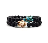 KARDINAL WEIST lava cuentas pulsera con cuenta de tortuga de howlita, pulsera surfer/yoga para hombre y mujer, difusor de aceites esenciales (pulsera de pareja, S)