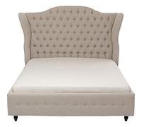 Kare 78482 Design Cama tapizada City Spirit, 160x200 cm, Respaldo Alto, Costura con Botones, Barroco, Dormitorio, Lino, Beige Oscuro, 160x200cm