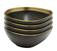 Kare Cuenco vibratorio de diseño, 4 piezas, color verde y dorado, 18 cm de diámetro, capacidad de 800 ml, hecho a mano, apto para lavavajillas, diseño moderno, gres galvanizado