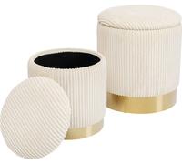 Kare Design 2/Set taburete baúl de terciopelo beige y dorado 30cm y 38cm