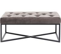 Kare Design bench Crossover, gris/negro, delicado banco con estructura en cruz, asiento gris con botones, aspecto aterciopelado, banco para pasillo, banco para armario, 40 x 90 x 40 cm (h/w/d)