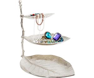 Kare Design Bandeja Deco Leaf Plateado, tres compartimentos de almacenamiento, aspecto de hoja, soporte para joyas, bandeja para joyas, accesorio, decoración, almacenamiento,46x32x45cm