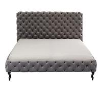 Kare Design Cama tapizada Gris Plata, 160x200 cm, Respaldo Alto, Costura de Botones, Chesterfield, Retro, Dormitorio, Aspecto Terciopelo