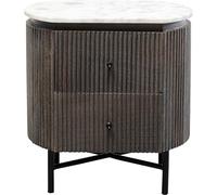 Kare Design Cómoda Glenn, Negro/marrón, mesita de Noche, Estante, Madera Maciza de Mango, Tapa de mármol, Estructura de Acero, Dormitorio, 55 x 50 x 35 cm (Alto x Ancho x Profundidad)