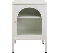 Kare Design Cómoda Naxos, Blanco, mesita de Noche, Estante, Estructura de Acero, Puerta de Cristal, Dormitorio, salón, 60 x 40 x 35 cm (Alto x Ancho x Profundidad)