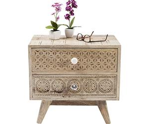 Kare Design cómoda Puro pequeña, marrón, mesita de noche con tallas elaboradas, mesita de noche de madera, 46 x 50 x 35cm (h/w/d)