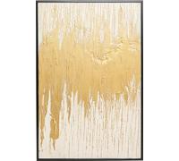 Kare Cuadro enmarcado abstracto dorado/blanco, lienzo de pintura acrílica, marco de madera maciza, decoración de pared, salón, dormitorio, pintado a mano, 80 x 120 cm