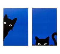 Kare Design Mural Ciao Gatto Azul/Negro, Juego de 2, Rectangulares, enmarcados, Impresión de imagen, Arte Abstracto, Arte Pop Art, Mural, Diseño Moderno, Dormitorio, Salón, 40 x 30 cm (H/B)