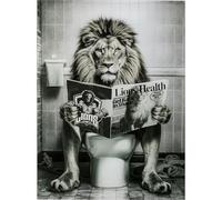 Kare Design Cuadro de Cristal Bath Lion, Gris, Rectangular, 80x60 cm, Vidrio de Seguridad ESG 4mm, Animal Print, León, Decoración de Pared, Dormitorio, Cristal
