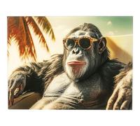 Kare WTD Holiday Monkey - Cuadro de pared (vidrio templado de seguridad de 4 mm, cristal de seguridad ESG, diseño animal, mono, arte de pared, imagen, dormitorio, salón, vidrio, polipropileno, 80 x 60