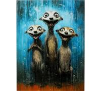 Kare WTD - Cuadro rectangular de cristal templado de 4 mm de grosor, diseño de animales suricatas, diseño de gatos marinos, azul, 80 x 60 cm (alto x ancho)