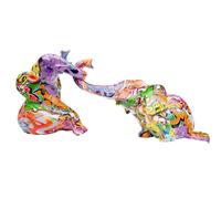 Kare Design Figura Decorativa Elefante Circo Graffiti, Multicolor, Escultura Animal, Objeto Decorativo, Sala y Comedor, Set de 2 Elefantes Coloridos para Estantes, Altura 22 cm