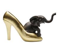 Kare Design Figura Decorativa Elephant Shoe Fetish, Oro/Negro, Polyresina Pintada a Mano, Escultura Elefante llamativa, Objeto Decorativo salón y Dormitorio, 19 cm