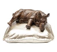 Kare Design Figura Decorativa Sleeping Rhino, Gris/Oro, Polyresina Pintada a Mano, Escultura Rinoceronte, Accesorio Decorativo salón y Dormitorio, 21 cm