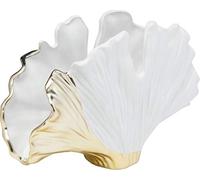 KARE Jarrón Ginkgo Elegance, altura 18 cm, gres, blanco, dorado