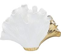 Kare Design Jarrón Gingko Elegance, Blanco/Dorado, jarrón Decorativo, florero, gres cerámico, para Pasillo o Comedor, 32x45x15 cm (Alto/Ancho/Profundo)
