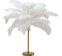 Kare Design Lampara de mesa de plumas blancas con la base de acero dorado