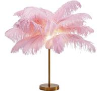 Kare Design Lámpara de Mesa Feather Palm, Rosa, Motivo de Palmera, Plumas, Altura 60 cm, Luz Decorativa, Decoración para Dormitorio y Sala de Estar, sin Bombilla Incluida