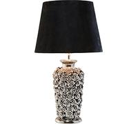 Kare Design Lámpara de mesa Rose, Plata/Negro, lámpara de mesa, base de cerámica con pétalos de rosa, lámpara decorativa, lámpara de escritorio, bombilla no incluida, 59x34x34cm