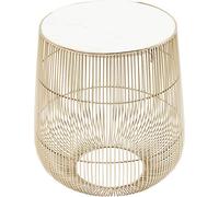 Kare Design mesa auxiliar Beam, blanco/dorado, redonda, 27 cm de diámetro, tablero de mármol, mesa de centro, mesilla de noche, estructura de acero, 35 x 32 x 32 cm (h/w/d)