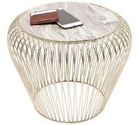 Kare Design Mesa auxiliar Beam, gris/latón, mesa auxiliar, estructura de acero, tablero de mármol, salón, mesa auxiliar sofa, 35x43x43 cm