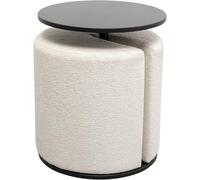 Kare Design Mesa Auxiliar con Taburete, Better Together (2 Piezas), Color Crema/Negro, 46 cm de diámetro, Mesa de salón, Incluye Taburete, Estructura de Acero, Redonda