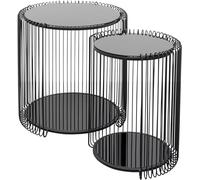 KARE Design - Mesa Auxiliar de Alambre Doble, Color Negro, Juego de 2 Unidades, Moderno, Acero, Cristal, Idea de Regalo, sofá, mesita de Noche Redonda, decoración de habitación, decoración del hogar