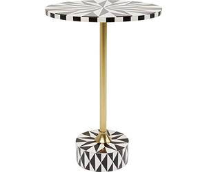 Kare Design Mesa Auxiliar Domero Star, Blanco y Marrón, Acero, Madera, Redonda Diametro 40cm, Moderno, Elegante, Mesa de Centro, Mesita de Noche, Decorativa, Decoración para Salón