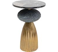 Kare Design Mesa Auxiliar Masha, Oro, Negro, Gris, Mármol, Aluminio, Hecho a Mano, Redonda Diametro 25cm, Moderno, Elegante, Mesa de Centro, Mesita de Noche, Decorativa, Decoración para Salón