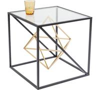 Kare Design mesa auxiliar Prisma dorado, elegante mesa de centro de cristal, mesa con travesaños de metal, mesa de centro, salón, mesa auxiliar sofa, mesilla de noche, 45x45x45 cm