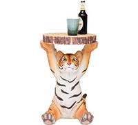 Kare Design Mesa Auxiliar Tigre Animal, Ø35cm, pequeña, mesa de centro redonda con aspecto de madera, Figura de animal como mesa de sala de estar única, 53x37x35cm