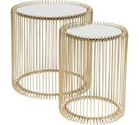 Kare Design mesa auxiliar Wire Brass, dorado, (2/set), Latón, 45cm diámetro, mesilla de noche, estructura de acero, tablero de cristal espejado, 46x45x45 cm (A/A/P)