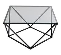 Kare Design Mesa de Centro Cristallo, Negro, 80x80cm, Cristal Templado y Acero, Mesa Auxiliar Cuadrada, Mesa de Salón Elegante