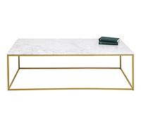 Kare Design Mesa de Centro Key West, Dorada, Mesa Auxiliar de salón, Estructura de Acero, Tablero de mármol Mineral, Rectangular, 40x120x60 cm (H/W/D)