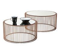 Kare Design Mesa de centro Wire, cobre, set de 2, redonda, tablero espejado, mesa de cristal moderna, mesa auxiliar sofa, mesa de centro, mesita de noche, 60/70cm diámetro