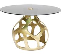 Kare Design Mesa de comedor 6 personas en aluminio dorado y vidrio negro ø120c